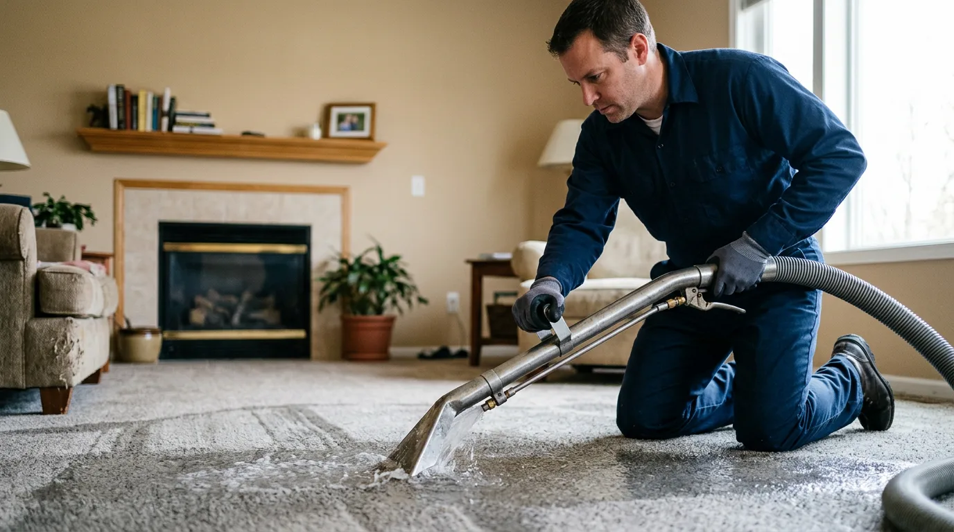 Water damage restoration technician working near Kent, WA